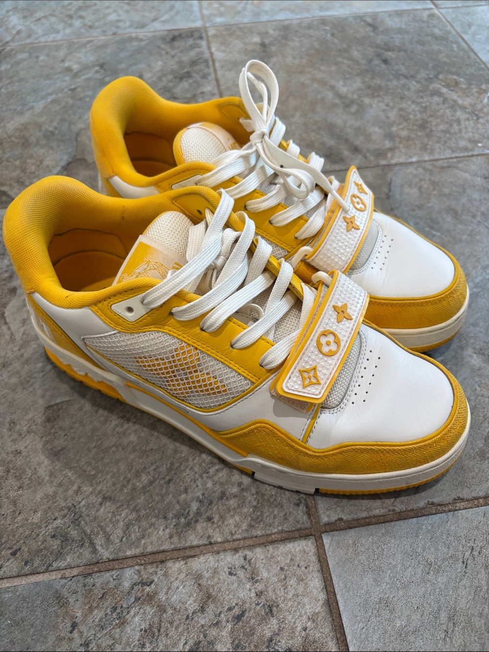 Louis Vuitton White and Yellow Low-Top Sneakers